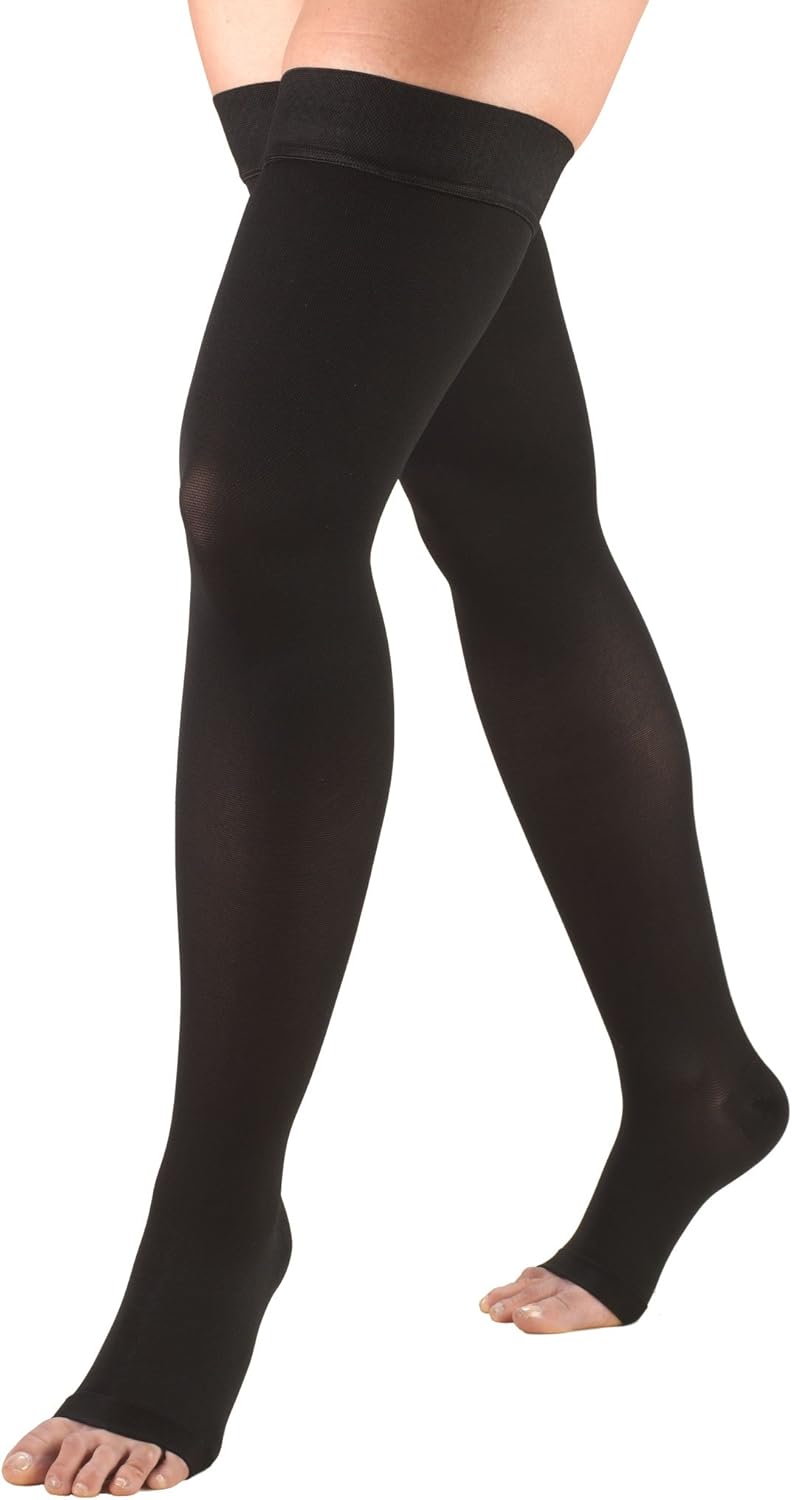Truform 30-40 mmHg Compression Stockings for Men and Women, Thigh High Length, Open Toe, X-Large, Black - Image 1