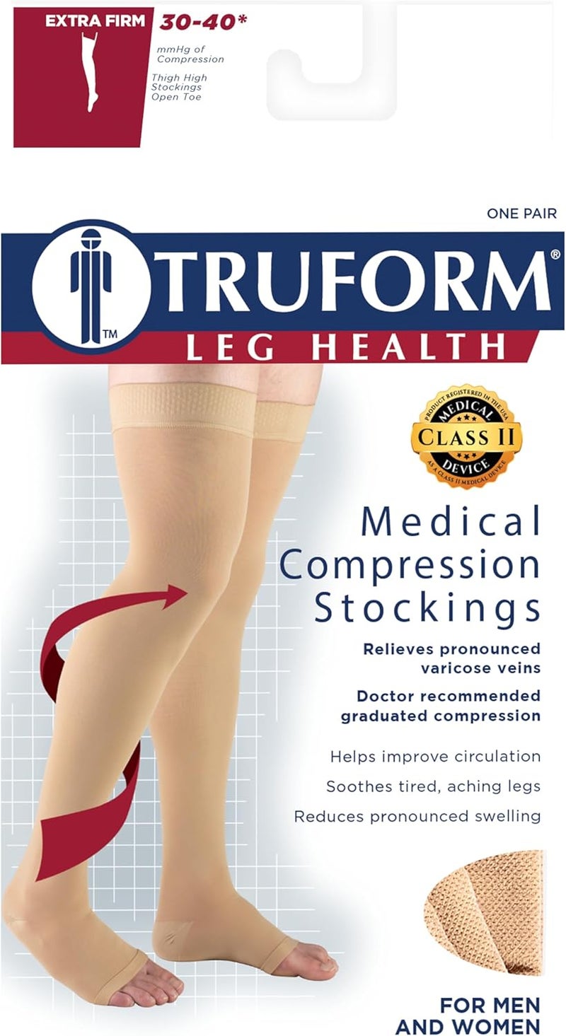 Truform 30-40 mmHg Compression Stockings for Men and Women, Thigh High Length, Open Toe, X-Large, Black - Image 4
