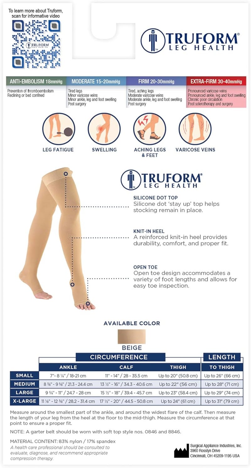 Truform 30-40 mmHg Compression Stockings for Men and Women, Thigh High Length, Open Toe, X-Large, Black - Image 5