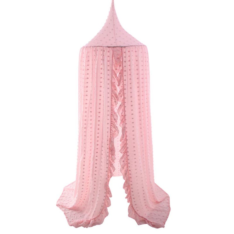 Kishome Kids Bed Canopy for Girls, Pink Crib Canopy Princess Hanging Children Canopy Tent, Toddler Girl Canopy Bed Netting for Baby Room Bedroom Reading Nook, Macrame Lace Boho Nursery Canopy with Pom Pom - Image 4