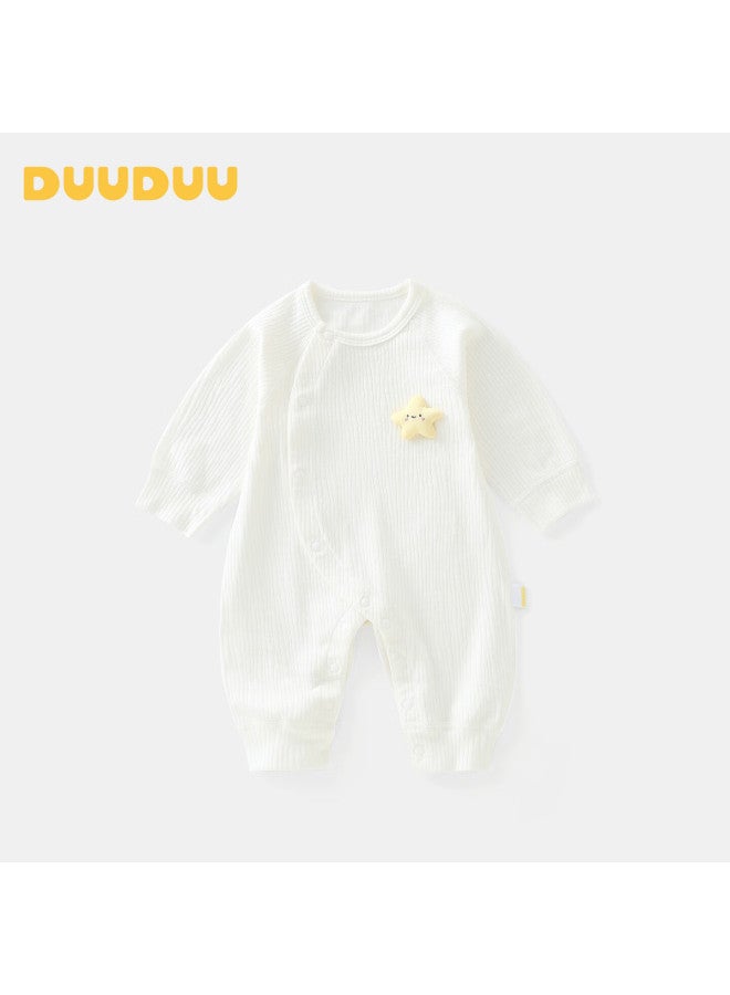 Duuduu Newborn Bodysuit Spring And Autumn Baby Seamless Romper Uni Infant Sleepwear White 66cm - Image 1