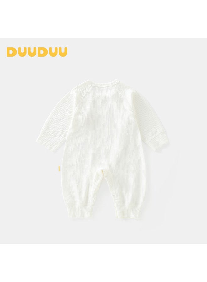 Duuduu Newborn Bodysuit Spring And Autumn Baby Seamless Romper Uni Infant Sleepwear White 66cm - Image 2