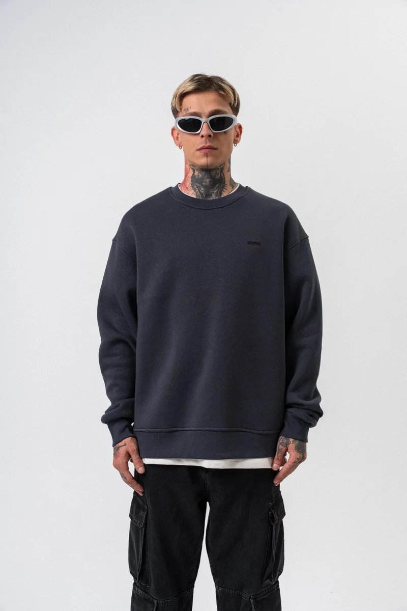 RESPIRE Men's Respire Letter Detail Basic Oversize Sweatshirt Smoke Grey (Füme)