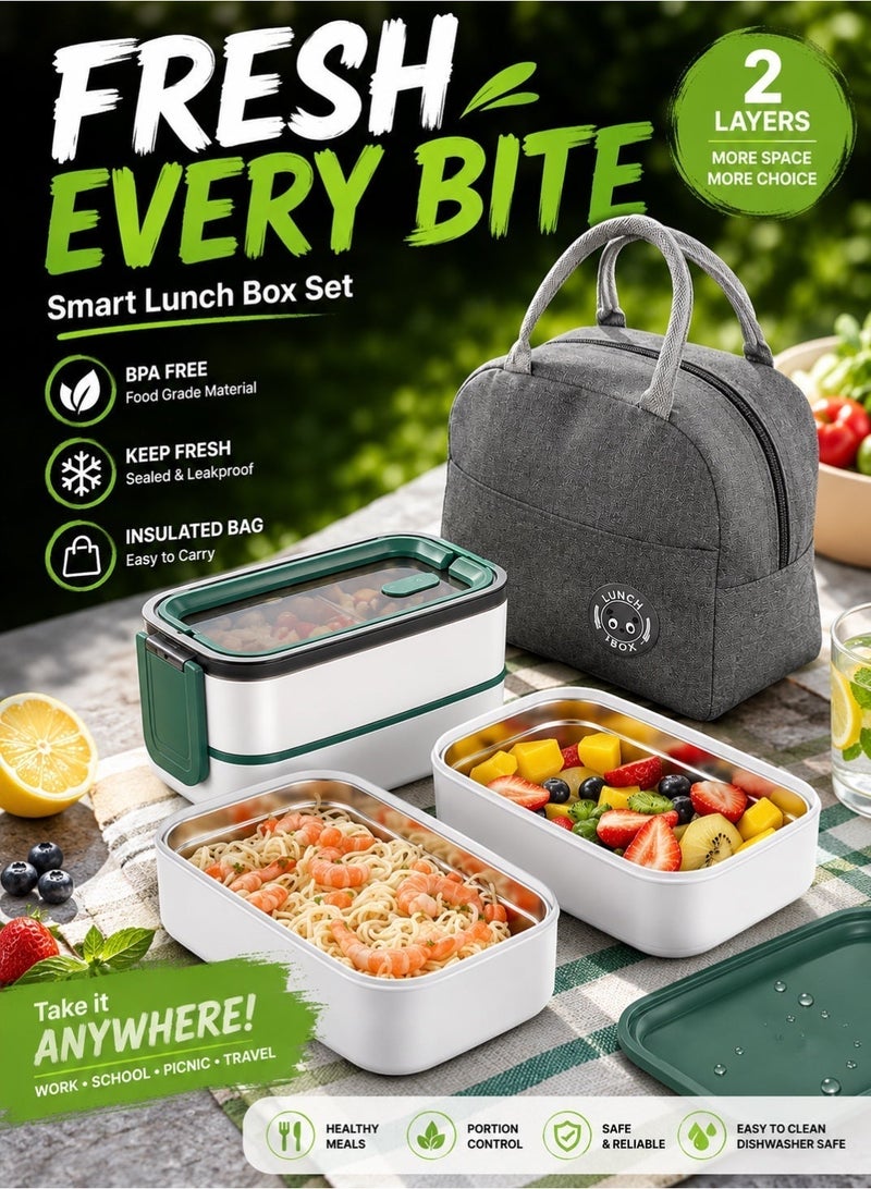 Saudi Select Tableware Bento Box, Microwave Oven Heating, Heat Preservation, Double-layer Plastic Lunch Box, Food Grade Portable Student Lunch Box Multicolour ABS ‎21.5 x 11.5 x 10.5 cm - Image 1