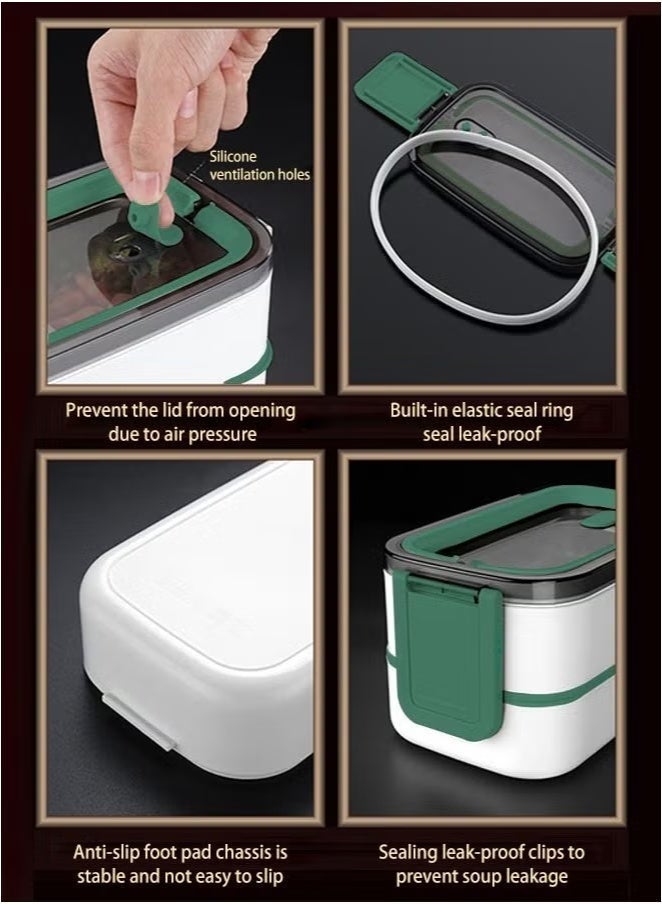 Saudi Select Tableware Bento Box, Microwave Oven Heating, Heat Preservation, Double-layer Plastic Lunch Box, Food Grade Portable Student Lunch Box Multicolour ABS ‎21.5 x 11.5 x 10.5 cm - Image 2