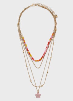 Floral Pendant Beaded Layered Necklace