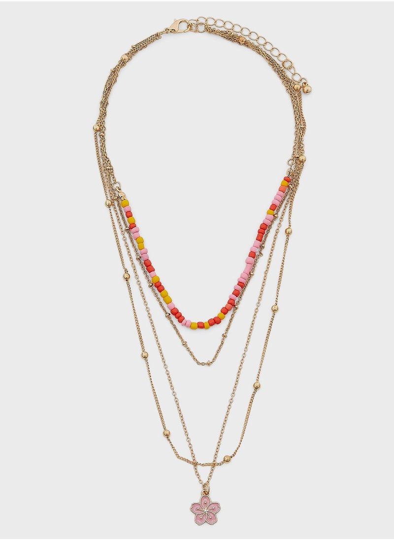 Ginger - Floral Pendant Beaded Layered Necklace - Image 1