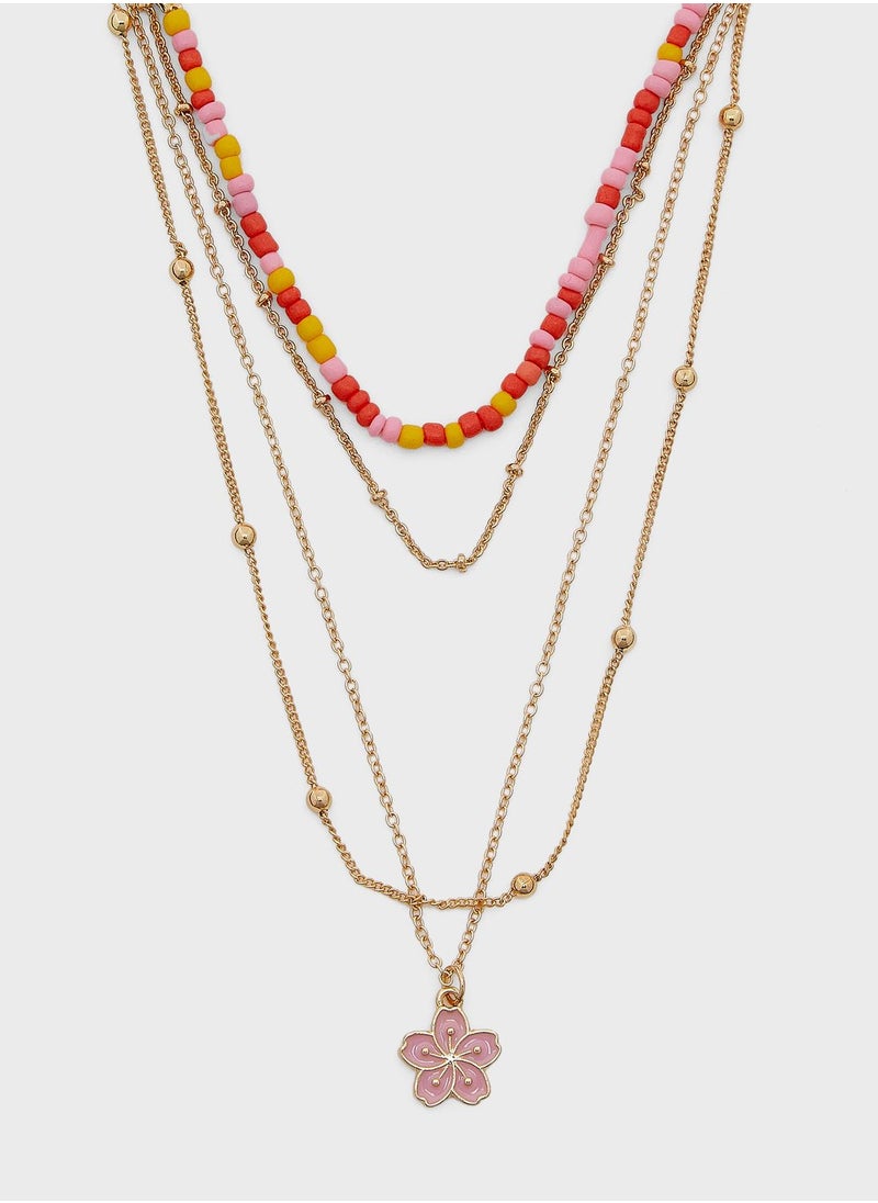 Ginger - Floral Pendant Beaded Layered Necklace - Image 1