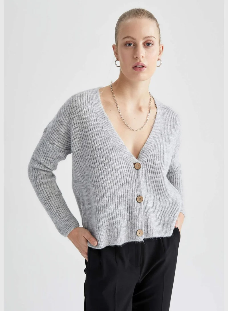 DeFacto Woman V Neck Long Sleeve Tricot Cardigan