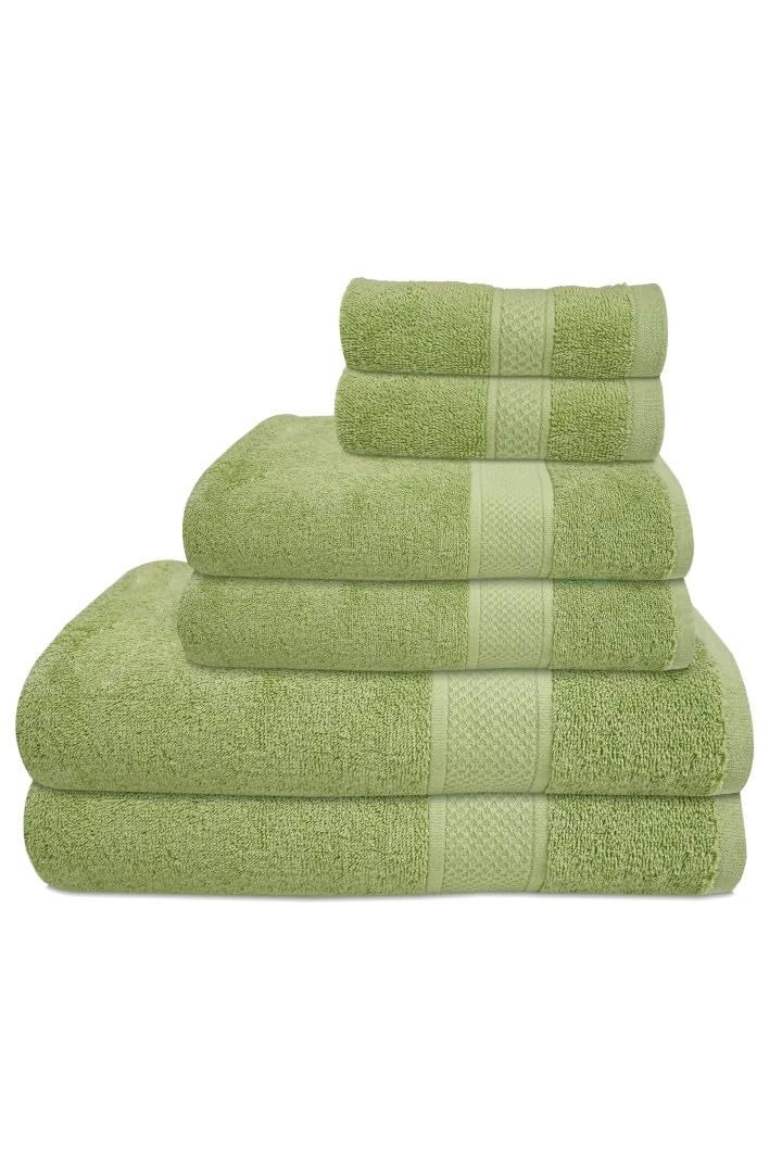 Ambra Linens 500 GSM Highly Absorbent 6 Pc Bath Towels Set, 100% Cotton, Soft and Plush, All Seasons Use, Extra Large, Everyday Use, Durable (Solid Green) - Image 1
