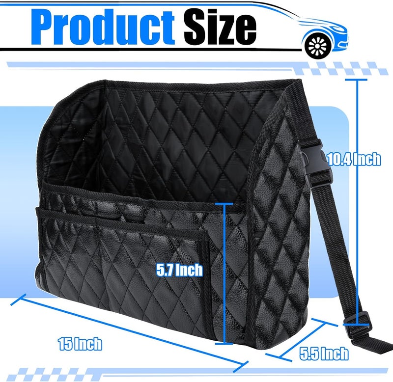 BFXM Car Purse Holder Between Seats, Leather Auto Front Seat Handbag Organizer Pocket, Large Capacity Car Net Pocket Handbag Holder, Backseat Barrier Storage Bag for Kids Pet, Fits for Cars, Trucks, SUVs - Image 2