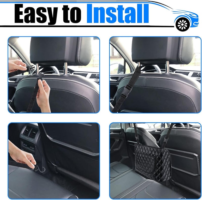 BFXM Car Purse Holder Between Seats, Leather Auto Front Seat Handbag Organizer Pocket, Large Capacity Car Net Pocket Handbag Holder, Backseat Barrier Storage Bag for Kids Pet, Fits for Cars, Trucks, SUVs - Image 4