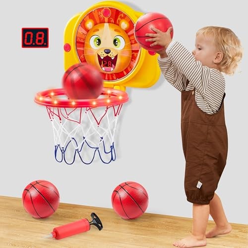 SYNCFUN Mini Basketball Hoop LED Scoring Indoor Hoop with 2 Balls Indoor Adjustable Height Basketball Hoop SpaceSaving Christmas Birthday Gifts Toy for Boy Girl Over 18 Months - Image 1