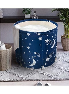 HotsUAE Foldable Bathtub Free Standing Soaking Shower Bath Tub Plastic Bathing Tub for Shower Stall, Thickening with Thermal Foam to Keep Temperature, Swimming Printed, Easy to install, Blue  - Image 1