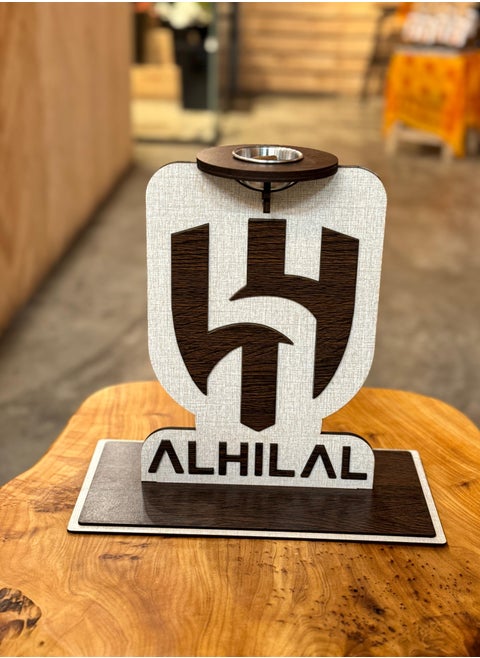 A Wooden Incense Burner with an Elegant and Beautiful Design, with the Logo of Al Hilal Saudi Club , in an Elegant and Attractive Design
