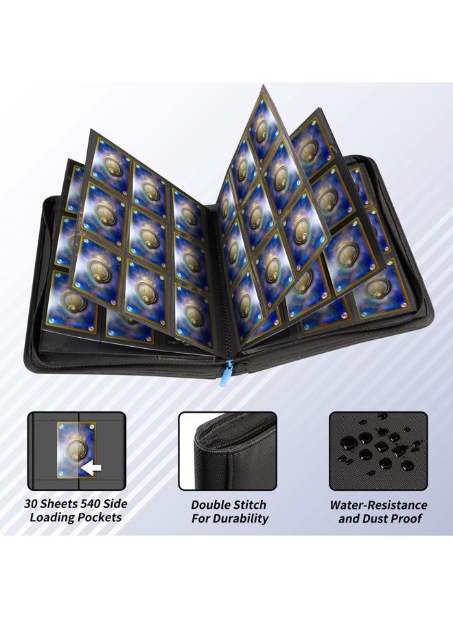 Billeeit Premium Zipper Trading Card Binder Compatible with Sport Card, 9 Pocket 540 Side-Loading Slots Card Album Holder, Ringless Game Trading Card Protective Organize Folder, BLACK - Image 2