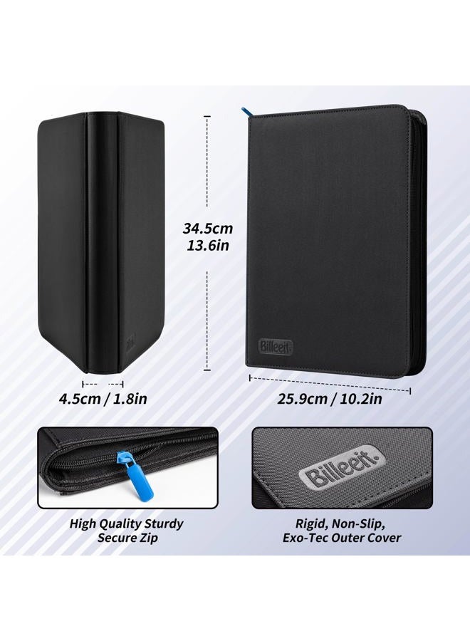 Billeeit Premium Zipper Trading Card Binder Compatible with Sport Card, 9 Pocket 540 Side-Loading Slots Card Album Holder, Ringless Game Trading Card Protective Organize Folder, BLACK - Image 3