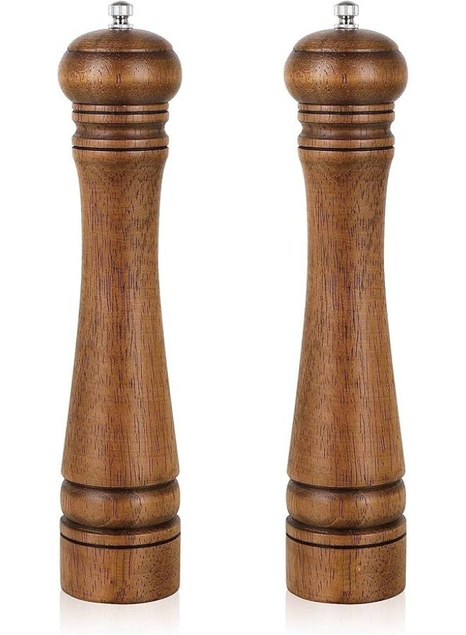 Pack of 2 Wood Pepper Grinder Set, 10 Inch Salt Mill And Pepper Grinder Set, Pepper Mill, Salt Shakers with Adjustable Ceramic Rotor, Oak Wood Pepper Grinder And Salt Mill, for Your Kitchen - Image 1