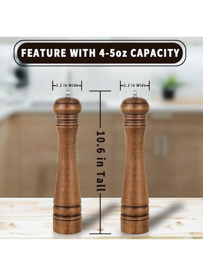Pack of 2 Wood Pepper Grinder Set, 10 Inch Salt Mill And Pepper Grinder Set, Pepper Mill, Salt Shakers with Adjustable Ceramic Rotor, Oak Wood Pepper Grinder And Salt Mill, for Your Kitchen - Image 2