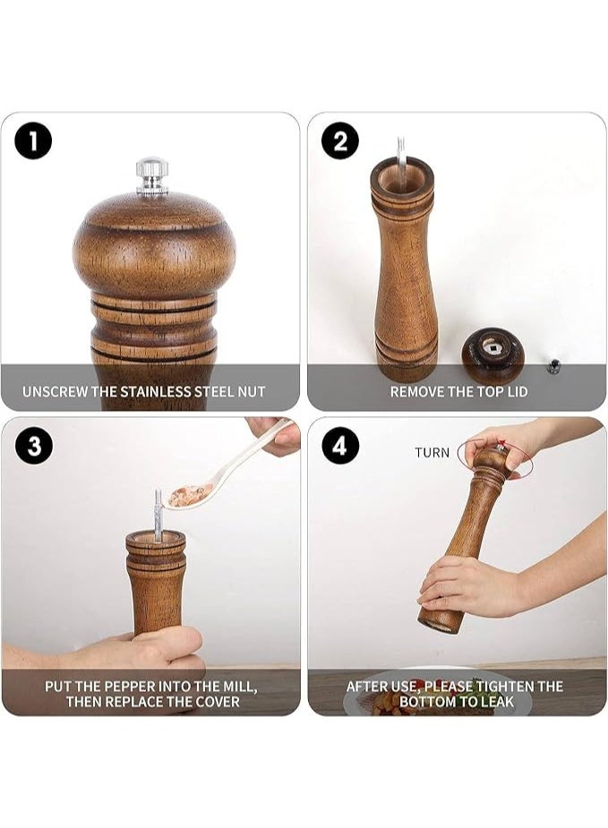 Pack of 2 Wood Pepper Grinder Set, 10 Inch Salt Mill And Pepper Grinder Set, Pepper Mill, Salt Shakers with Adjustable Ceramic Rotor, Oak Wood Pepper Grinder And Salt Mill, for Your Kitchen - Image 3