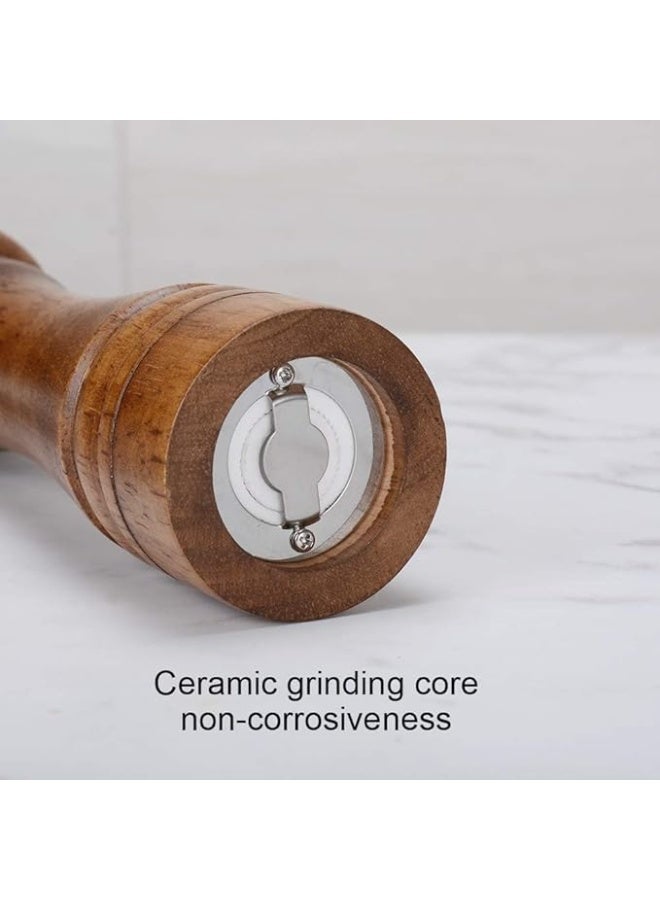 Pack of 2 Wood Pepper Grinder Set, 10 Inch Salt Mill And Pepper Grinder Set, Pepper Mill, Salt Shakers with Adjustable Ceramic Rotor, Oak Wood Pepper Grinder And Salt Mill, for Your Kitchen - Image 5