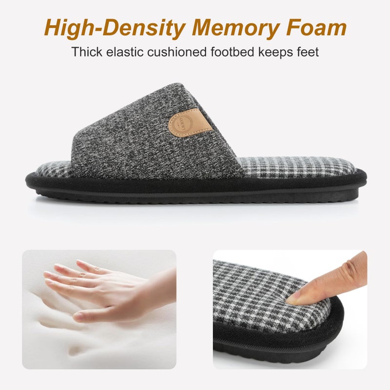 GOEWY Mens Slippers with Memory Foam Gifts House Slippers for Men Indoor Outdoor Slip On Non-Slip Sole Open Toe Cozy Bedroom Slippers Size 9 10 Black - Image 5