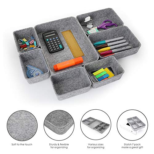 Welaxy Office drawer organizers trays felt storage bin organize dividers Box Dorm Home for stationery craft junk sorting 7-piece sleek minimalist lifestyle (gray) - Image 4