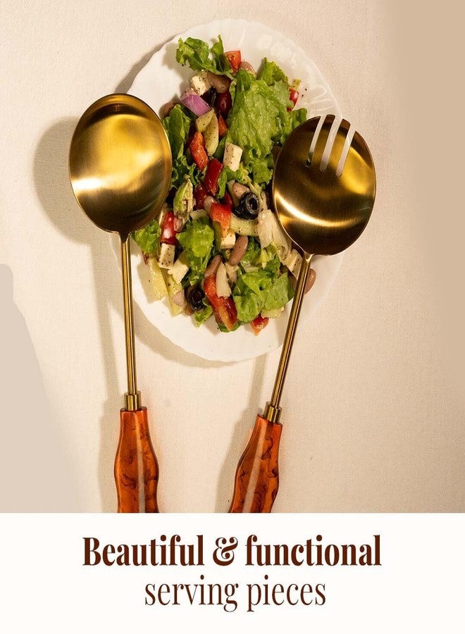 Folkulture Salad Servers or Salad Hands | Brown (12 X 3") Metal with Resin Salad Tongs for Fall Table Decor or Serving Spoons | Tongs for Serving Fruits or Fall Decor | Stainless Steel Salad Forks - Image 4