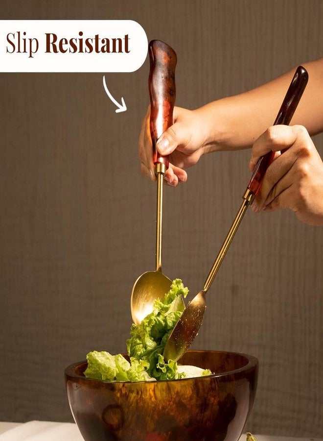 Folkulture Salad Servers or Salad Hands | Brown (12 X 3") Metal with Resin Salad Tongs for Fall Table Decor or Serving Spoons | Tongs for Serving Fruits or Fall Decor | Stainless Steel Salad Forks - Image 5