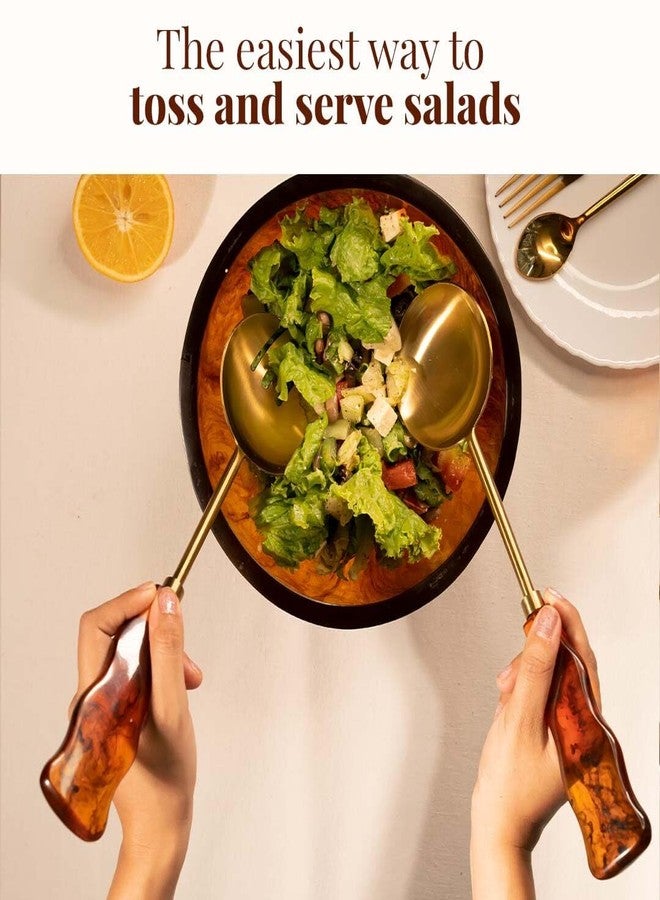 Folkulture Salad Servers or Salad Hands | Brown (12 X 3") Metal with Resin Salad Tongs for Fall Table Decor or Serving Spoons | Tongs for Serving Fruits or Fall Decor | Stainless Steel Salad Forks - Image 3
