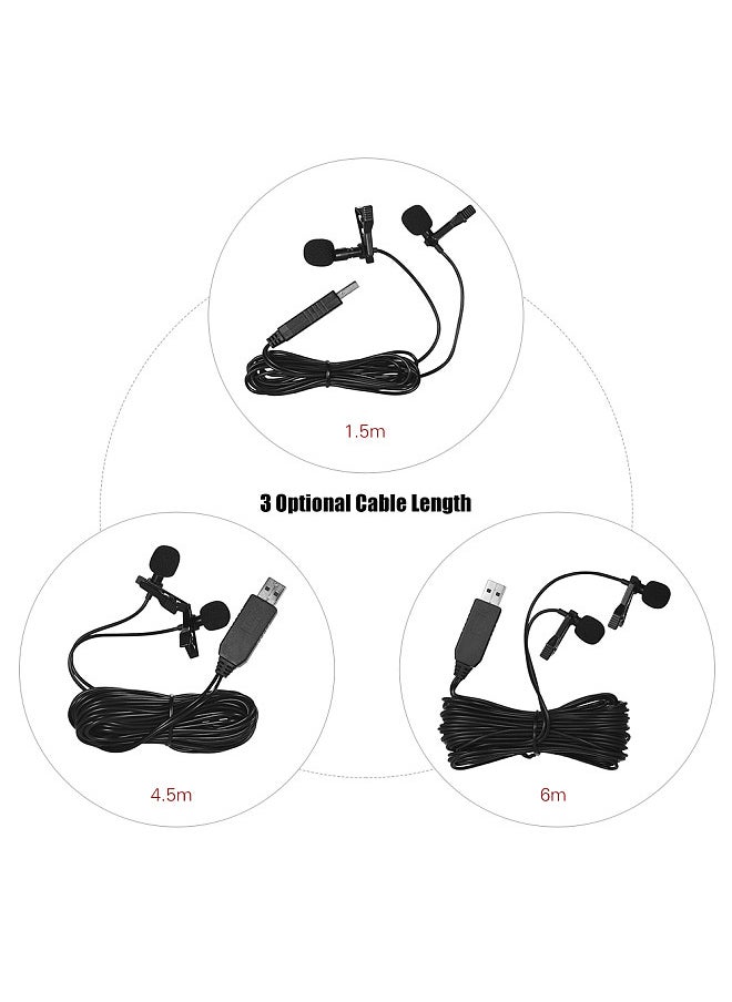 ANDOER - Andoer 6m/20ft USB Dual-head Lavalier Lapel Microphone Clip-on Omnidirectional Computer Mic for Windows Mac Video Audio Recording - Image 1