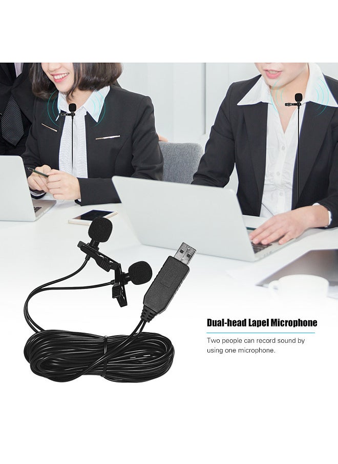 ANDOER - Andoer 6m/20ft USB Dual-head Lavalier Lapel Microphone Clip-on Omnidirectional Computer Mic for Windows Mac Video Audio Recording - Image 1