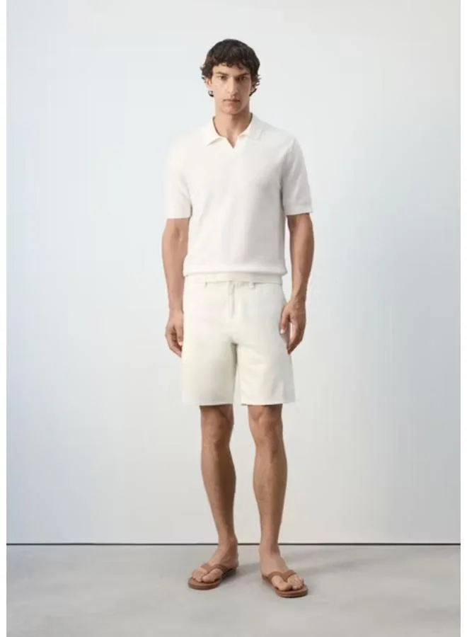 Mango Man 02-OFFWHITE 100% Cotton Knitted Polo Shirt for Men | Best Price UAE
