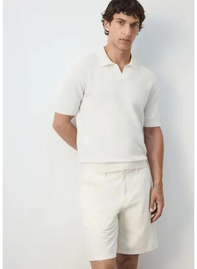 Mango Man 02-OFFWHITE 100% Cotton Knitted Polo Shirt for Men | Best Price UAE
