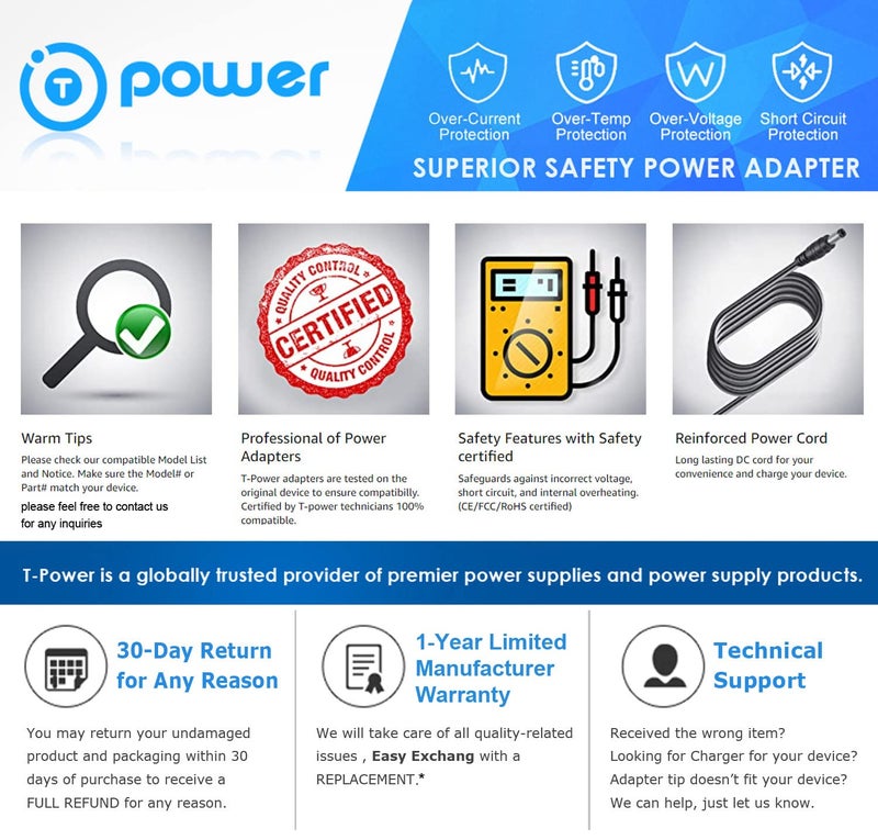 T POWER T-Power 9V Charger for Brother P-Touch PT-D200 PTD200 PT-D200VP PT-D210 PTD220 Label Maker Replacement AD-24 AD-24ES AD-20 AD-30 AD-60 Inner-Negative Switching Power Supply Cord - Image 5