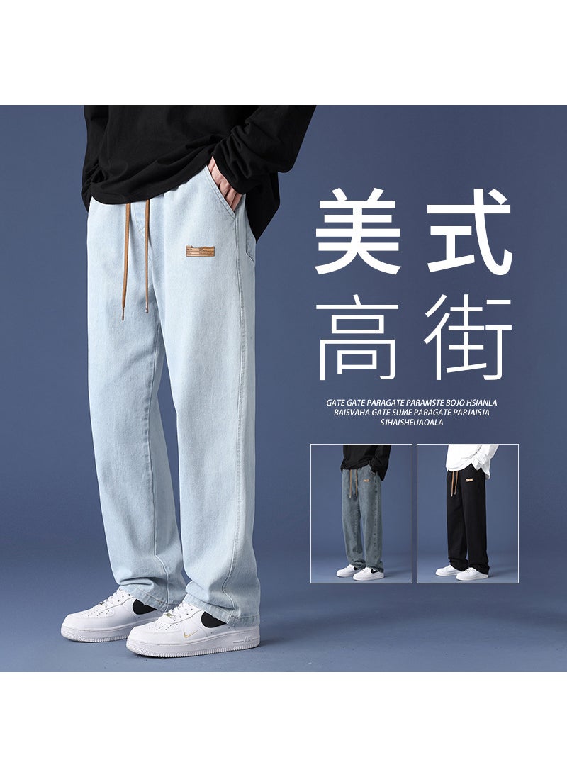 Generic Thickened Denim Jeans Men Autumn Winter Loose Straight Leg Long Pants Retro Casual Trousers Street Style K825 black  - Image 3