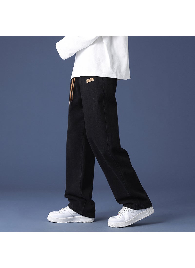 Generic Thickened Denim Jeans Men Autumn Winter Loose Straight Leg Long Pants Retro Casual Trousers Street Style K825 black  - Image 1