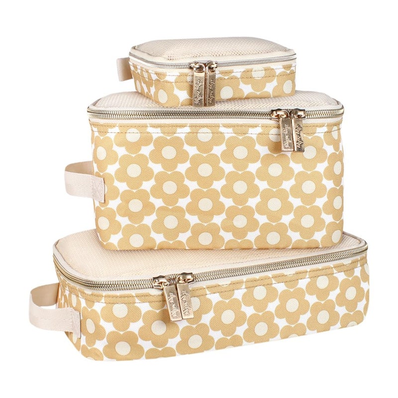 Itzy Ritzy Itzy Ritzy Packing Cubes for Travel Set of 3 Packing Cubes or Travel Organizers Each Travel Cube Features a Mesh Top Double Zippers and a Fabric Handle Milk Honey