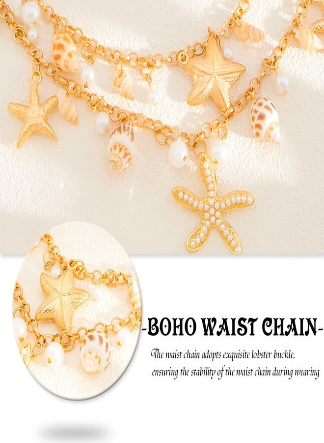 اوريو سلسلة خصر من أوريو على شكل نجم البحر، سلسلة ذهبية للبطن، بيكيني، لؤلؤ، مجوهرات للجسم للشاطئ للنساء - Image 5