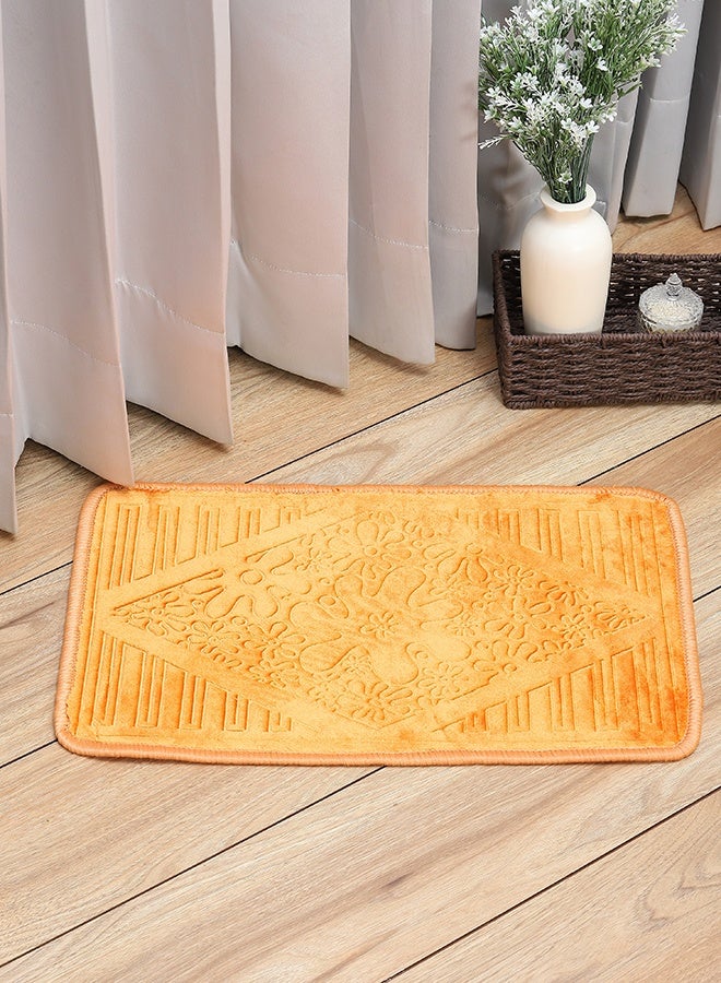 Status Soft Mink Floral Embossed Floor Door Mats in Home Decor Kitchen Living Area Bathroom Office Entrance Non-Slip Washable (38x 58cm) Or (15 x 23 inch) (Yellow) - Image 1