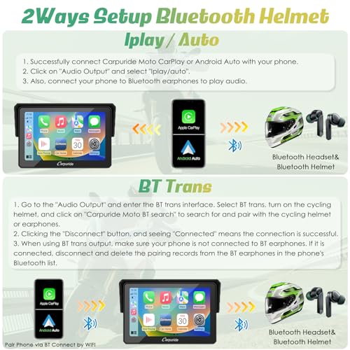 Carpuride W502 Motorcycle GPS Wireless Portable Carplay/Android Auto Waterproof Car Stereo, 5" IPS Touch Screen with Dual Bluetooth, Navigation/Siri/G00gle Assistant for Motorbike - Image 3