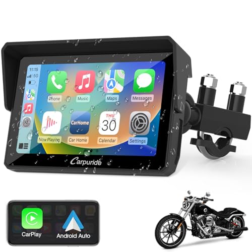 Carpuride W502 Motorcycle GPS Wireless Portable Carplay/Android Auto Waterproof Car Stereo, 5" IPS Touch Screen with Dual Bluetooth, Navigation/Siri/G00gle Assistant for Motorbike - Image 1