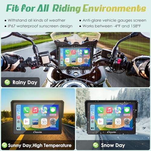 Carpuride W502 Motorcycle GPS Wireless Portable Carplay/Android Auto Waterproof Car Stereo, 5" IPS Touch Screen with Dual Bluetooth, Navigation/Siri/G00gle Assistant for Motorbike - Image 5