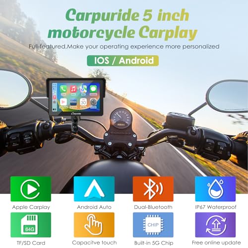 Carpuride W502 Motorcycle GPS Wireless Portable Carplay/Android Auto Waterproof Car Stereo, 5" IPS Touch Screen with Dual Bluetooth, Navigation/Siri/G00gle Assistant for Motorbike - Image 2