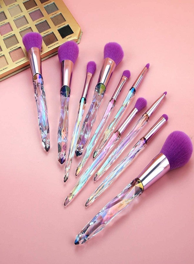CARTSHOPPER Makers Blue Crystal Makeup Brush Set Rhinestone Transparent Handle Brushes Set Powder Foundation Concealer Eyeshadow Makeup Brushes Kit Women Beauty Tool-10Pcs - Image 1