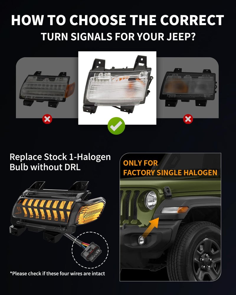 LX-LIGHT Smoke Lens LED Fender Light Kit LED Turn Signal Lights with DRL & Side Marker Lights Compatible with Jeep Wrangler JL Sport Jeep Gladiator JT Sport 2018-2024 (Short Version) - Image 3