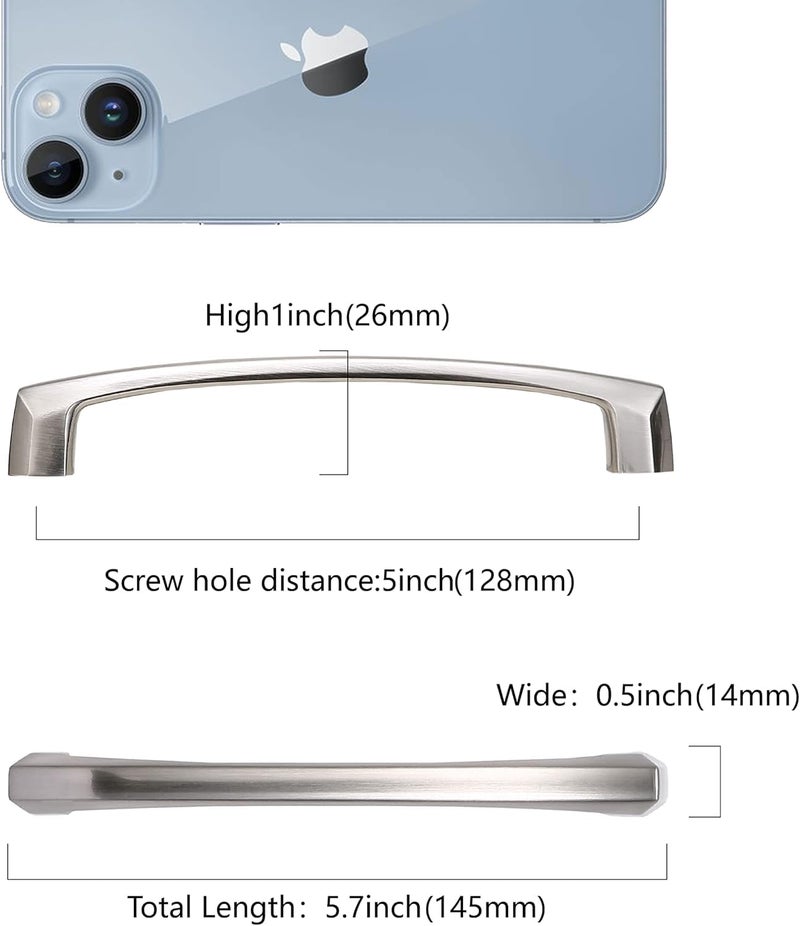 COTYKILEY 10 Pack 5Inch(128mm) Brushed Satin Nickel Kitchen Cabinet Handles Silver Cabinet Pulls Cabinet Door Handles Kitchen Cabinet Hardware Cupboard Drawer Pulls Dresser Handles - Image 2