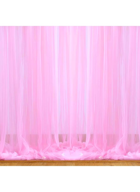 1iAM 2pcs Pink Decoration Net Curtains Large Size Stitched with Ribbon Nylon Made Reusable Soft Wrinkled Free 85x5ft Each Backdrop Net for Birthday Anniversary Party Decoration