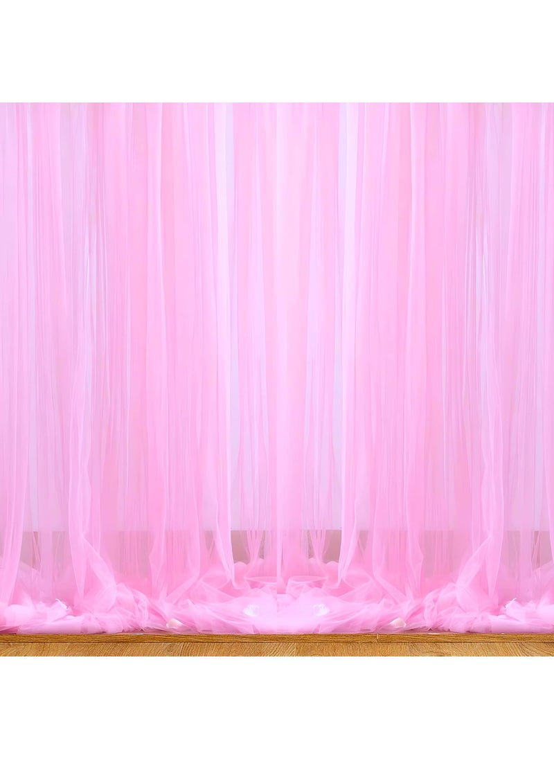1iAM 2pcs Pink Decoration Net Curtains Large Size Stitched with Ribbon Nylon Made Reusable Soft Wrinkled Free 85x5ft Each Backdrop Net for Birthday Anniversary Party Decoration