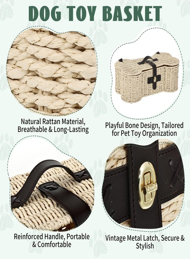 Hlimior Bone Shaped Storage Basket Large Dog Toy Basket with Lid and Handles Dog Toy Bin Wicker Woven Bone Pet Organizer for Storing Frisbee Blankets Treats Pet Supplies - Image 3